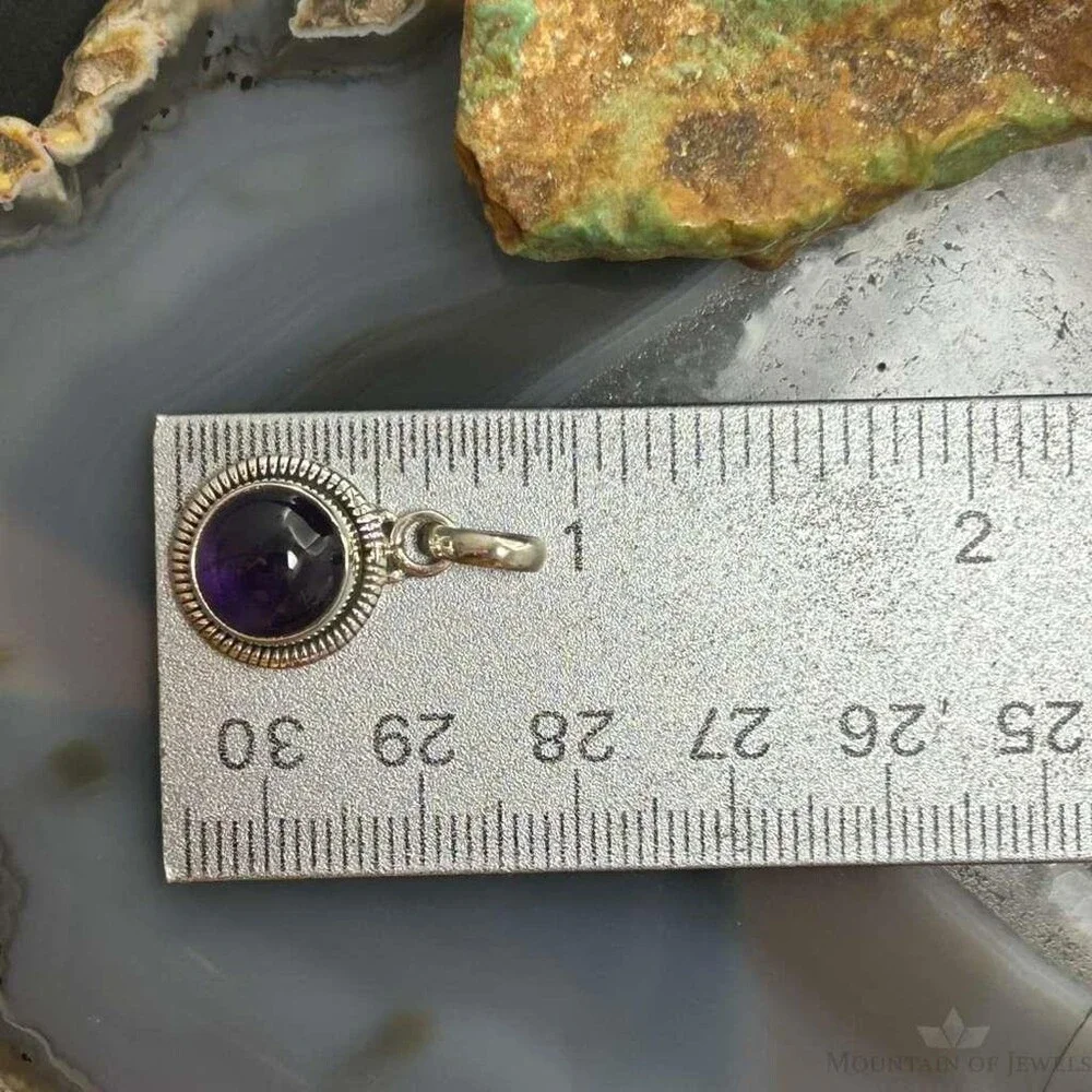 Sterling Southwestern Style Round Amethyst Decorated Charm/Pendant For Women